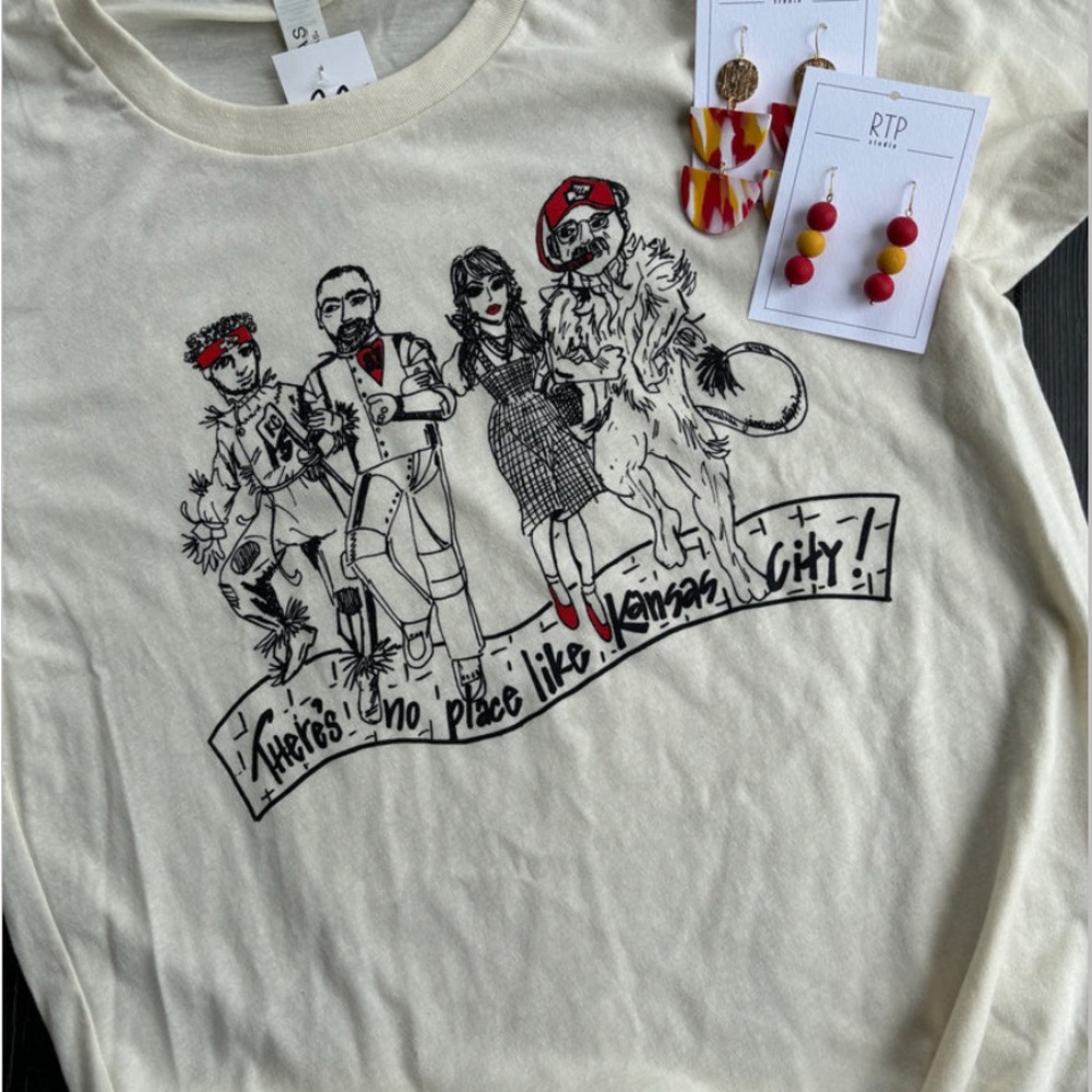 Kansas City Chiefs Wizard of Oz Crew Shirt w/ Mahomes, Kelce, Taylor Swift, Reid